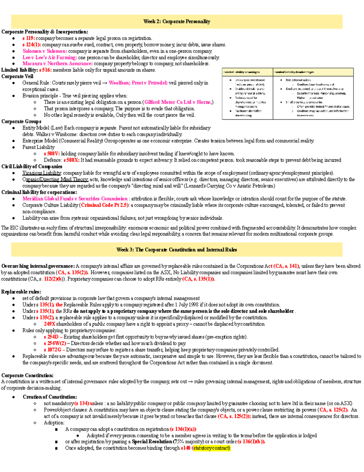 CORP LAW EXAM Cheat Sheet: Key Concepts and Case Summaries - Studocu