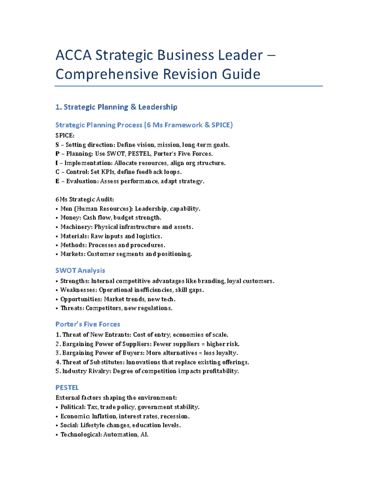 ACCA SBL Comprehensive Revision Guide: Strategic Planning & Risk ...