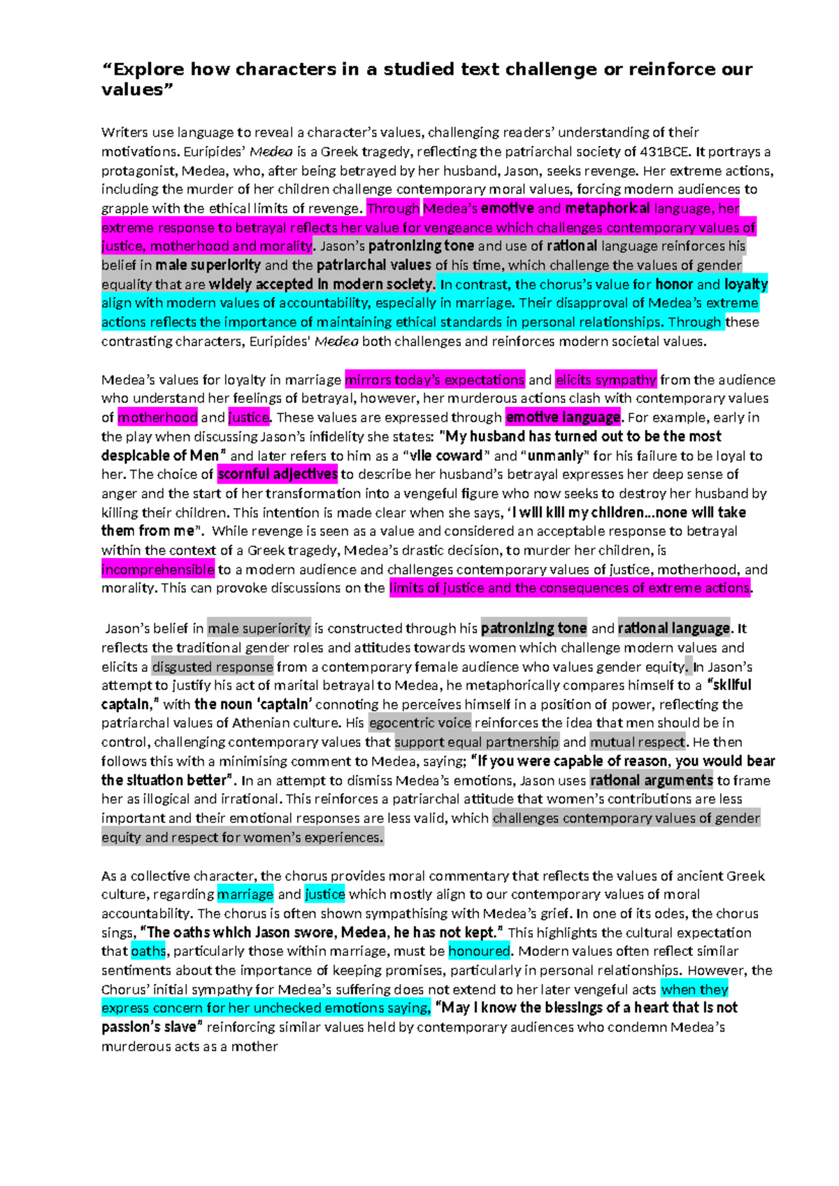 Medea Essay: Voice and Values in Greek Tragedy (ENG 101) - Studocu
