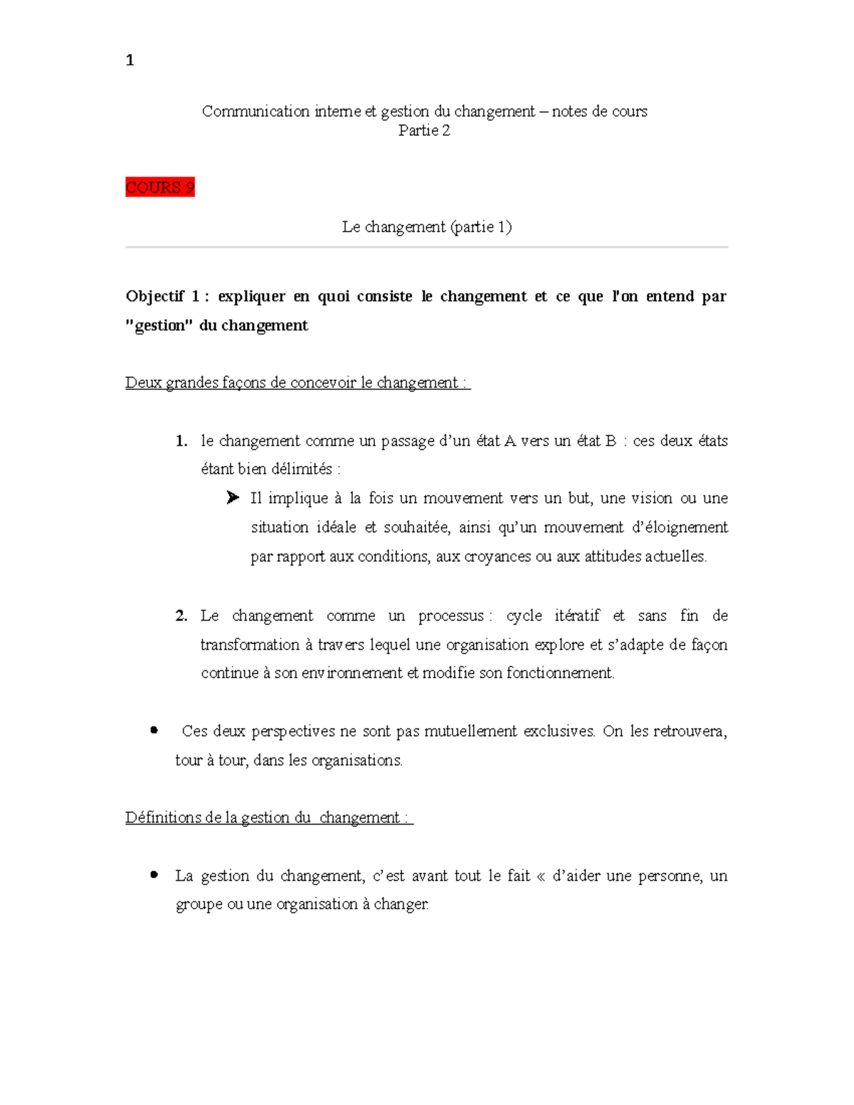 Notes de cours part 2 - Communication interne et gestion du changement ...
