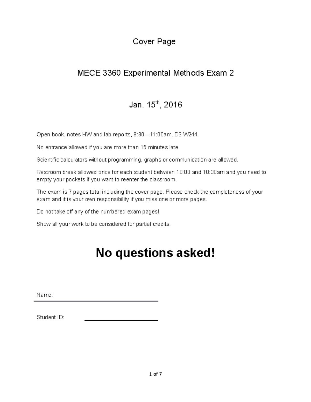 MECE 3360 Experimental Methods Midterm Exam 2 Guide - Studocu