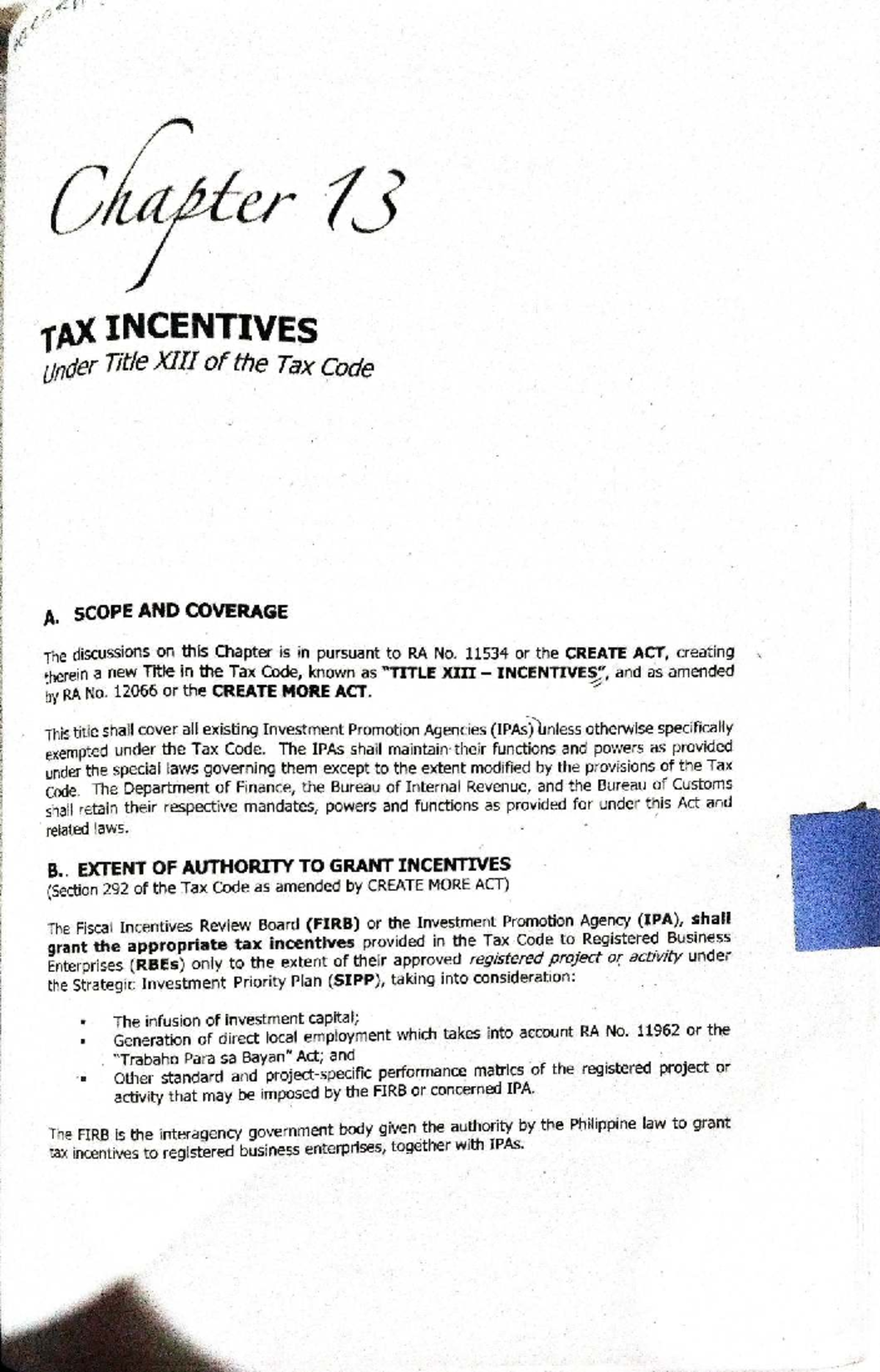 Chapter 13: Tax Incentives under CREATE Act - Business Tax Overview ...