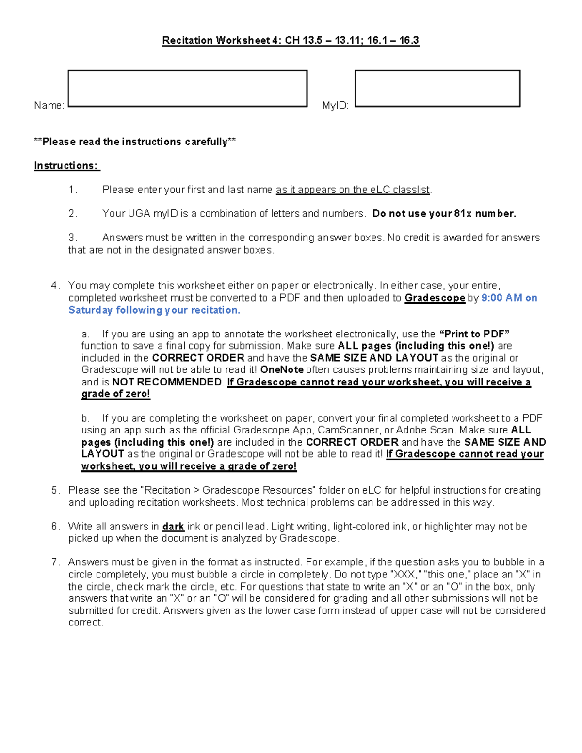 Recitation Worksheet 4: CH 13.5, 16.1, 16.3 Instructions and Guidelines ...