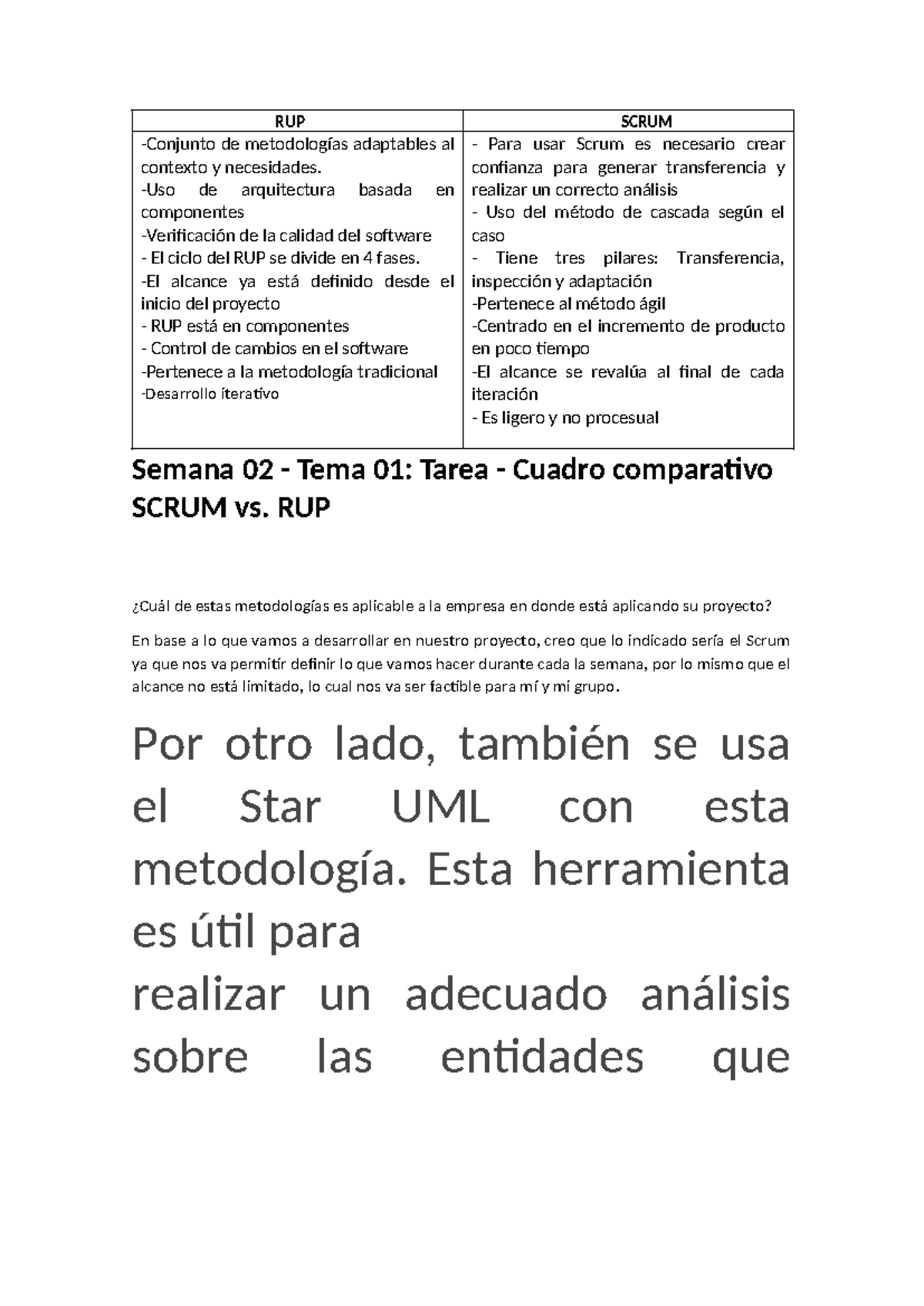 RUP vs Scrum: Comparativa y Aplicabilidad en Proyectos - Studocu