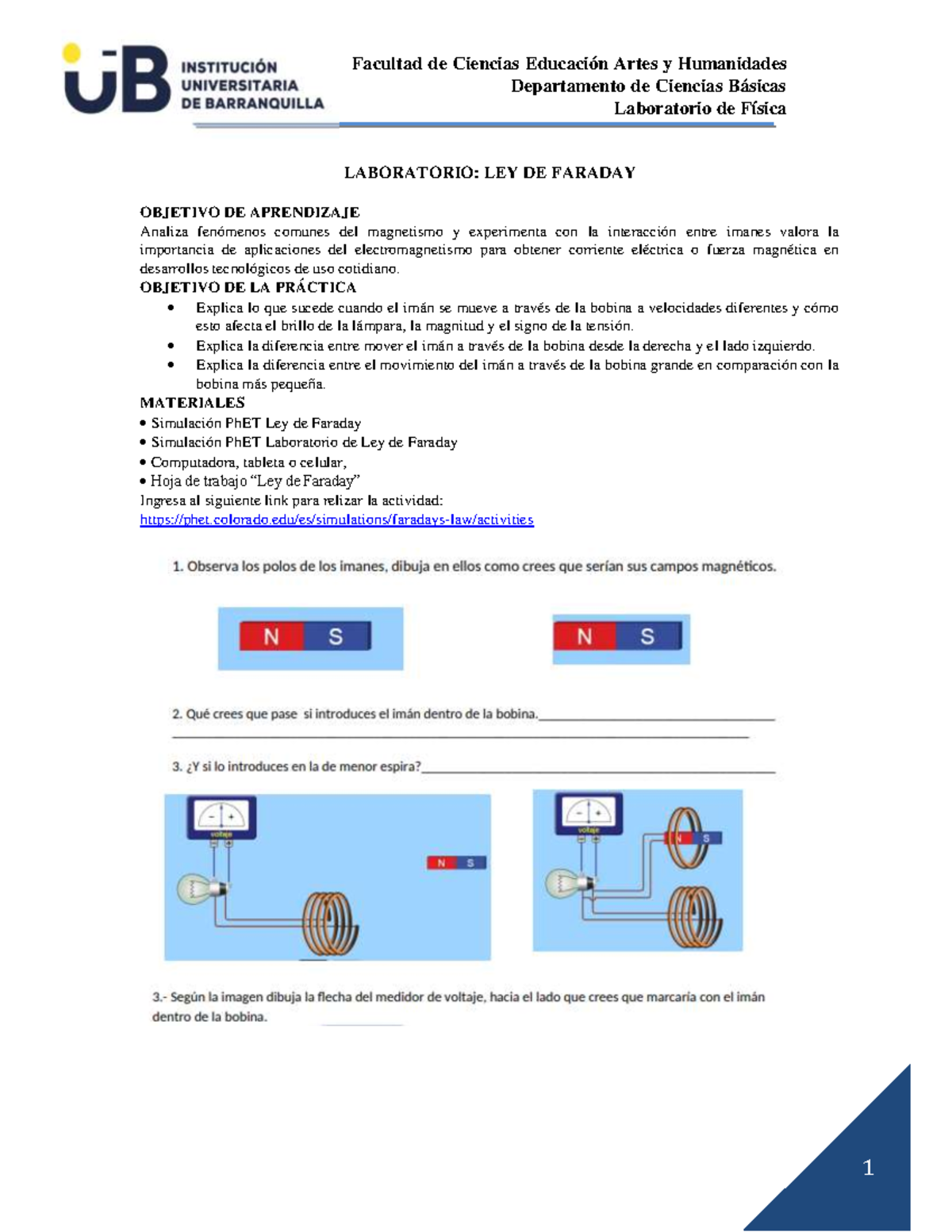 LABORATORIO: LEY DE FARADAY - Análisis y Experimentos en Magnetismo -  Studocu, image size:1200x1553