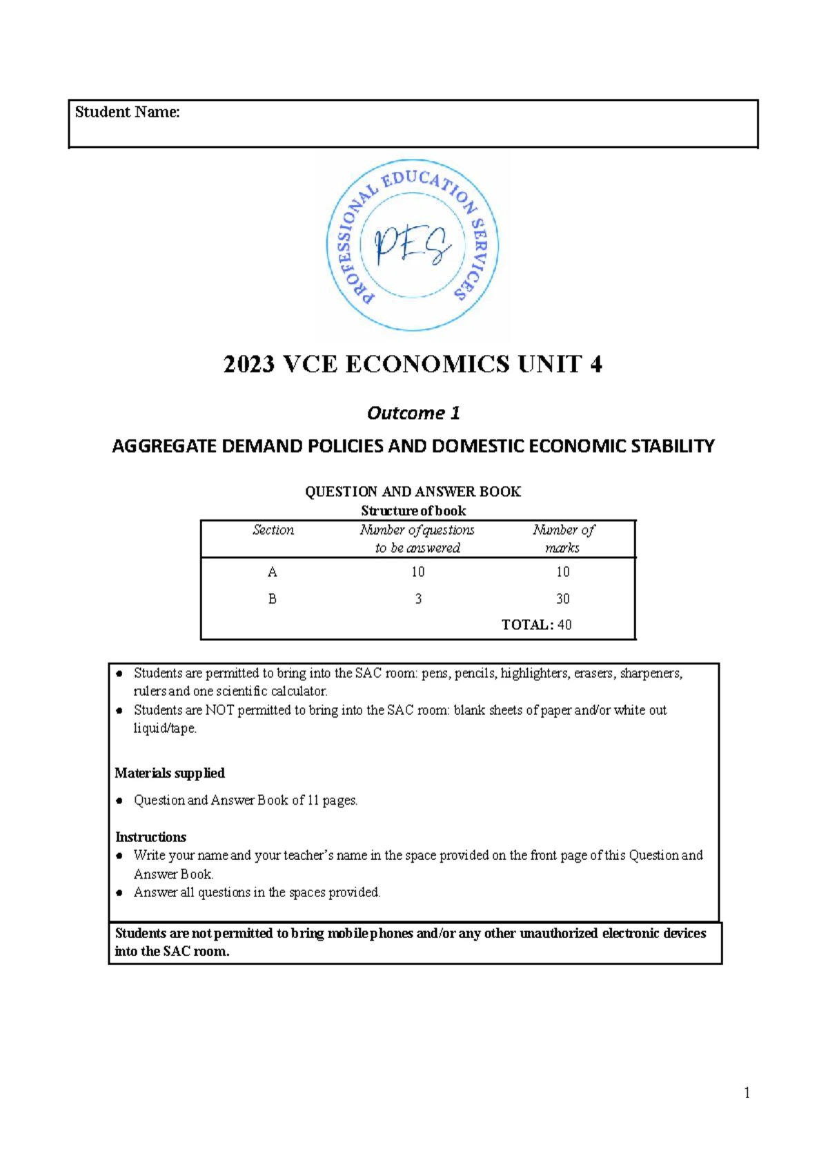 2023 VCE ECONOMICS UNIT 3 AOS 3B Question & Answer Guide - Studocu