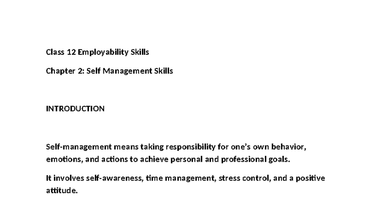 Class 12 Employability Skills: Ch 2 Self Management Skills Overview ...