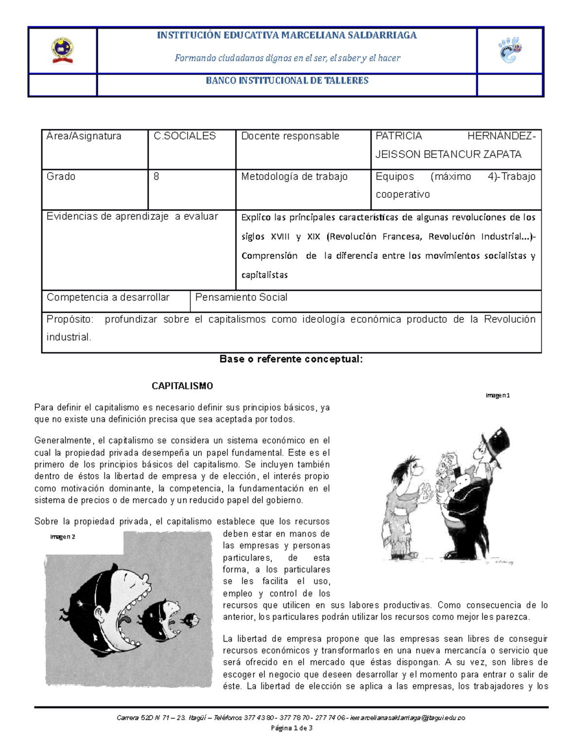 TLL-C. Sociales-8°- Taller sobre Capitalismo y sus Principios 2023 - Document Preview