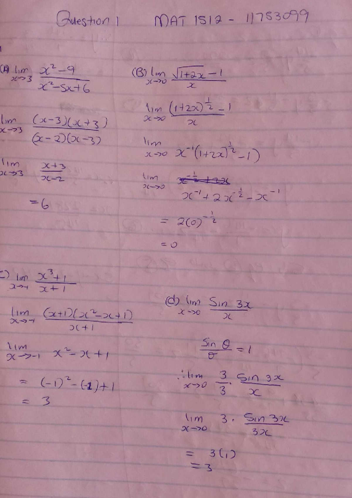 MAT 1512 - Past Paper Solutions and Limit Problems - Studocu