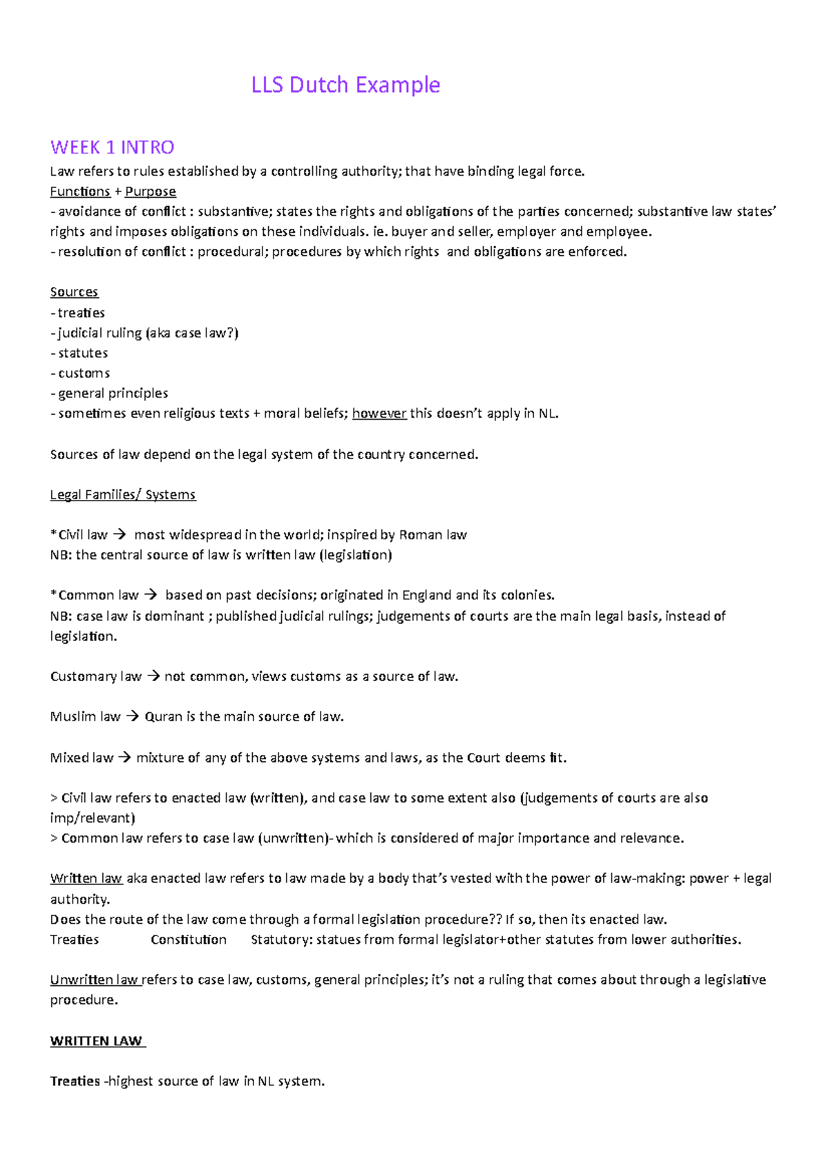Law and Legal Skills (LLS) Dutch Example Lecture Notes Summary ...
