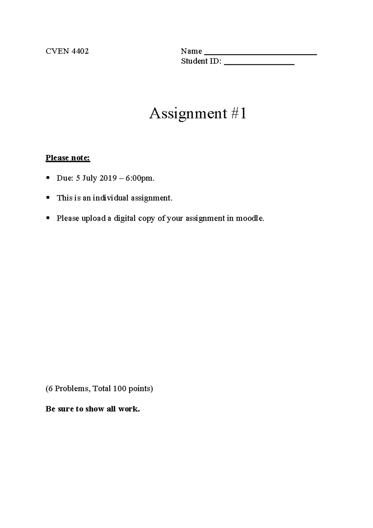 Assignment 1 2019 - Transport Systems Part 1, T2 2020 - CVEN 4402 Name ...
