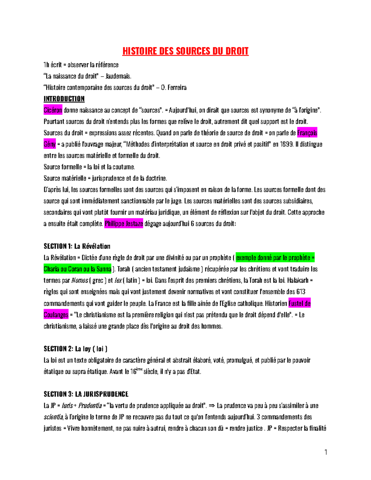 HISTOIRE DES SOURCES DU DROIT - Cours HIST 101 - Studocu