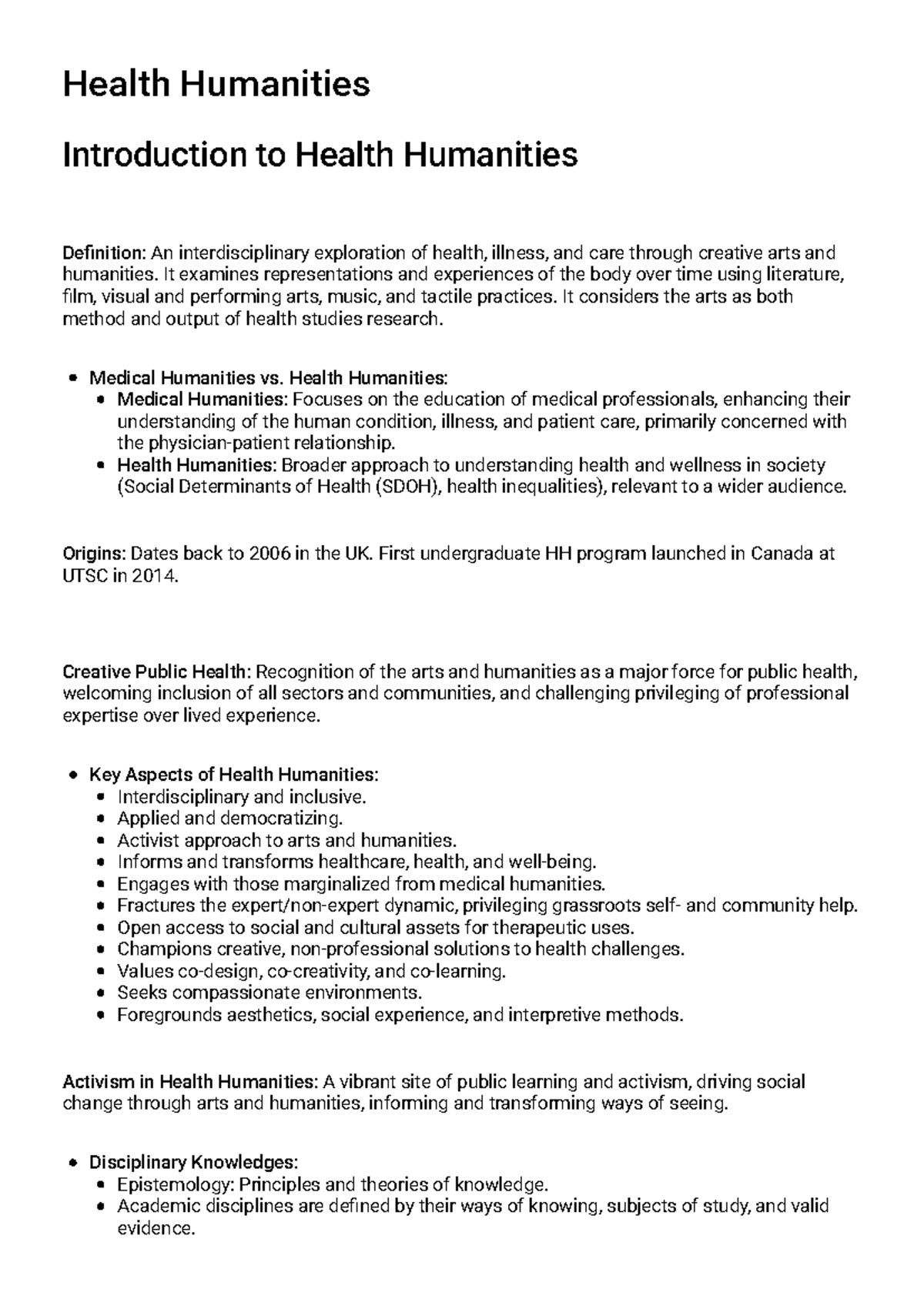Health Humanities Overview: Interdisciplinary Insights and Applications ...
