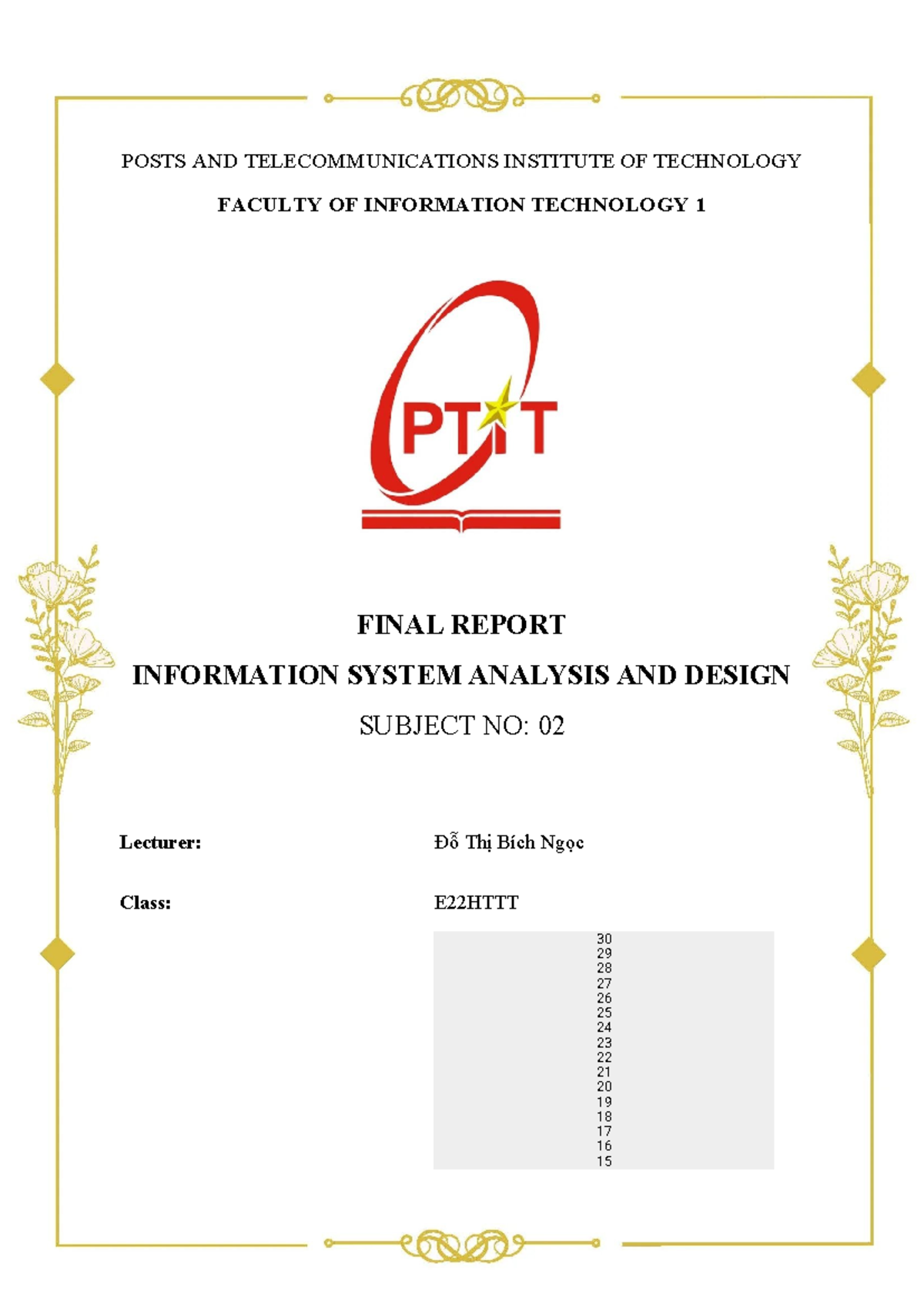 B22DCCN845 - Final Report on Information System Analysis & Design - Studocu