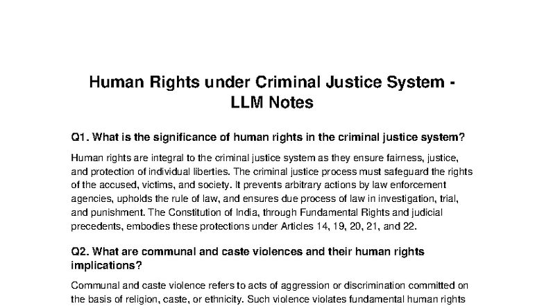 Human Rights in Criminal Justice System LLM Notes Q1-Q5 - Studocu