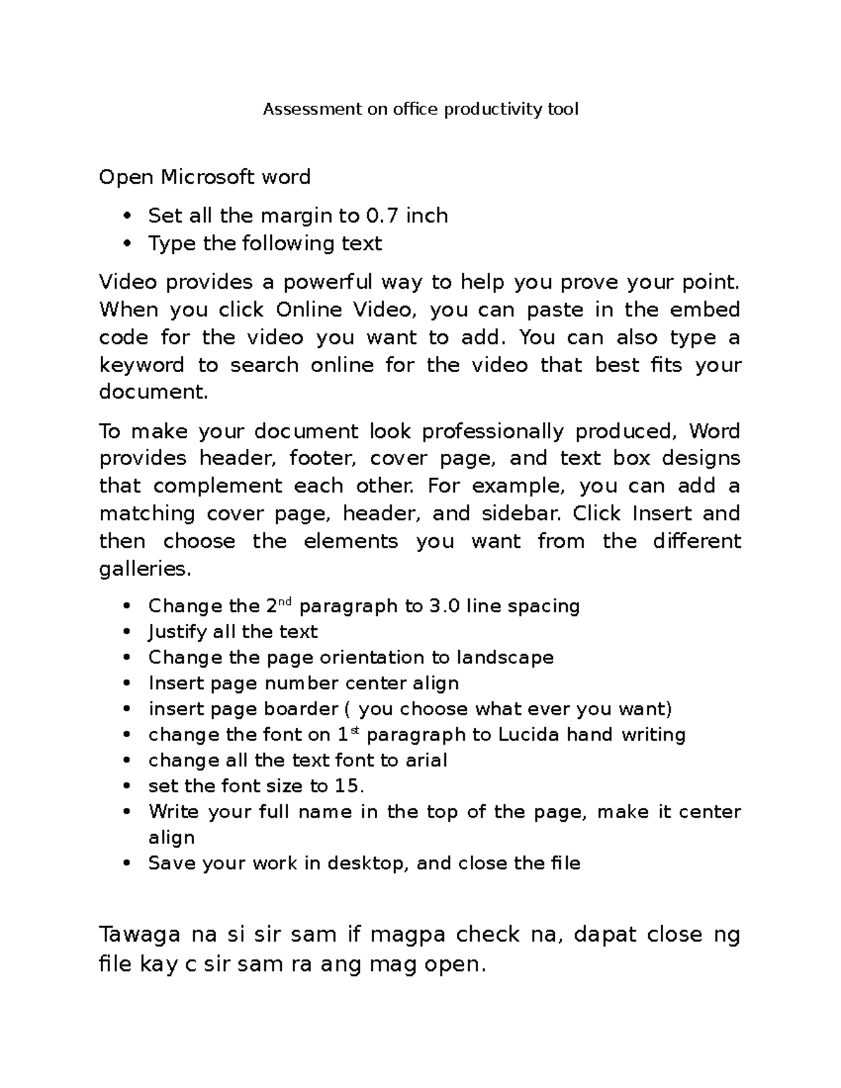 Assessment on Office Productivity Tool: Microsoft Word Guide - Studocu