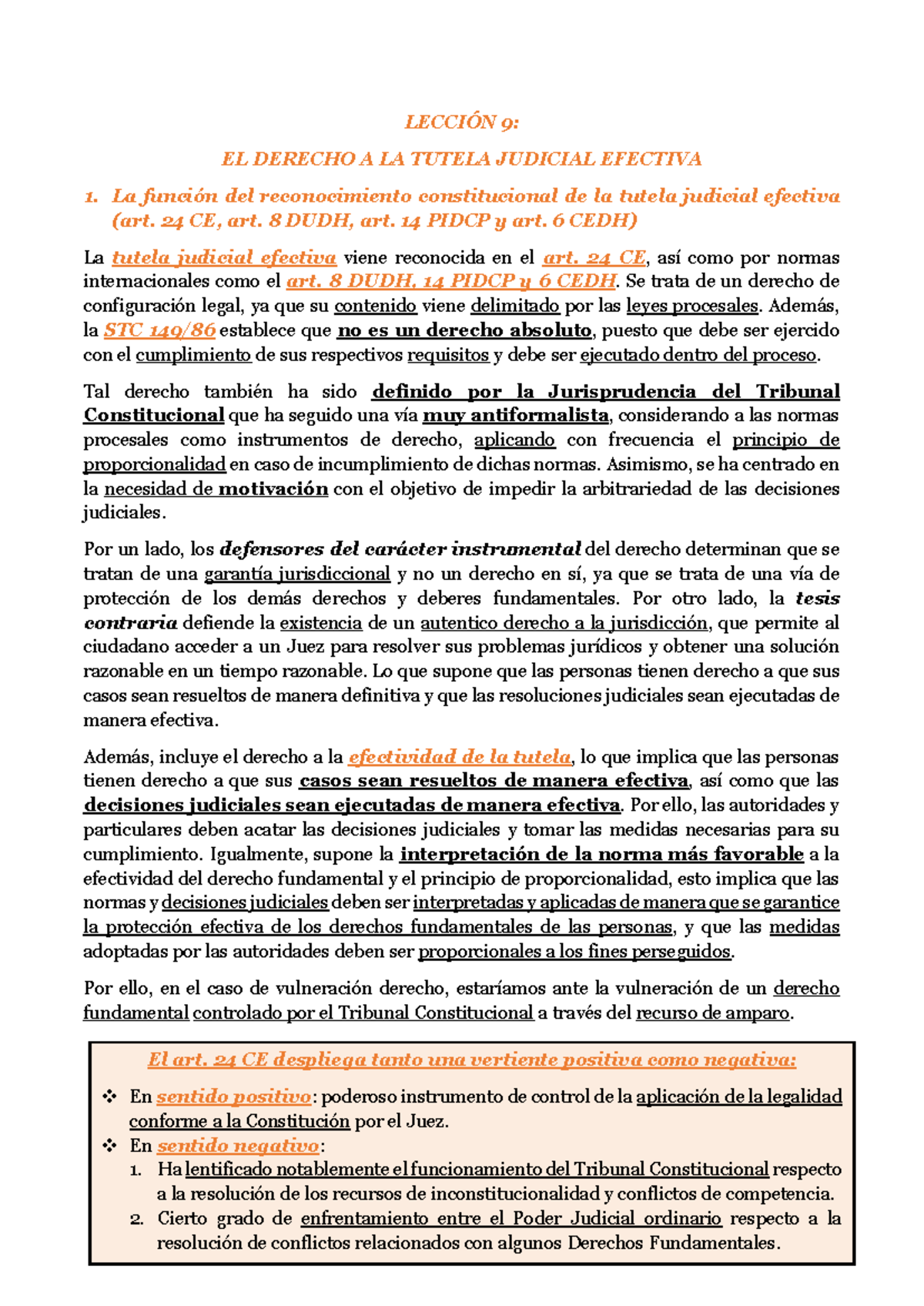Tema 9: Derecho a la Tutela Judicial Efectiva - Apuntes - Studocu