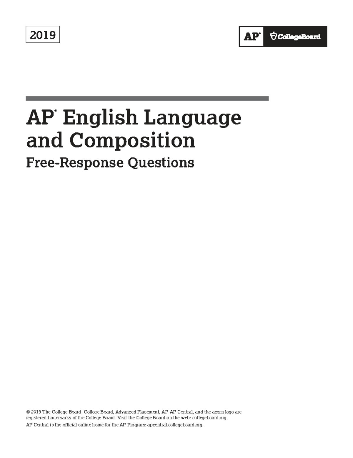 AP19 FRQ: English Language & Composition Exam Questions - Studocu