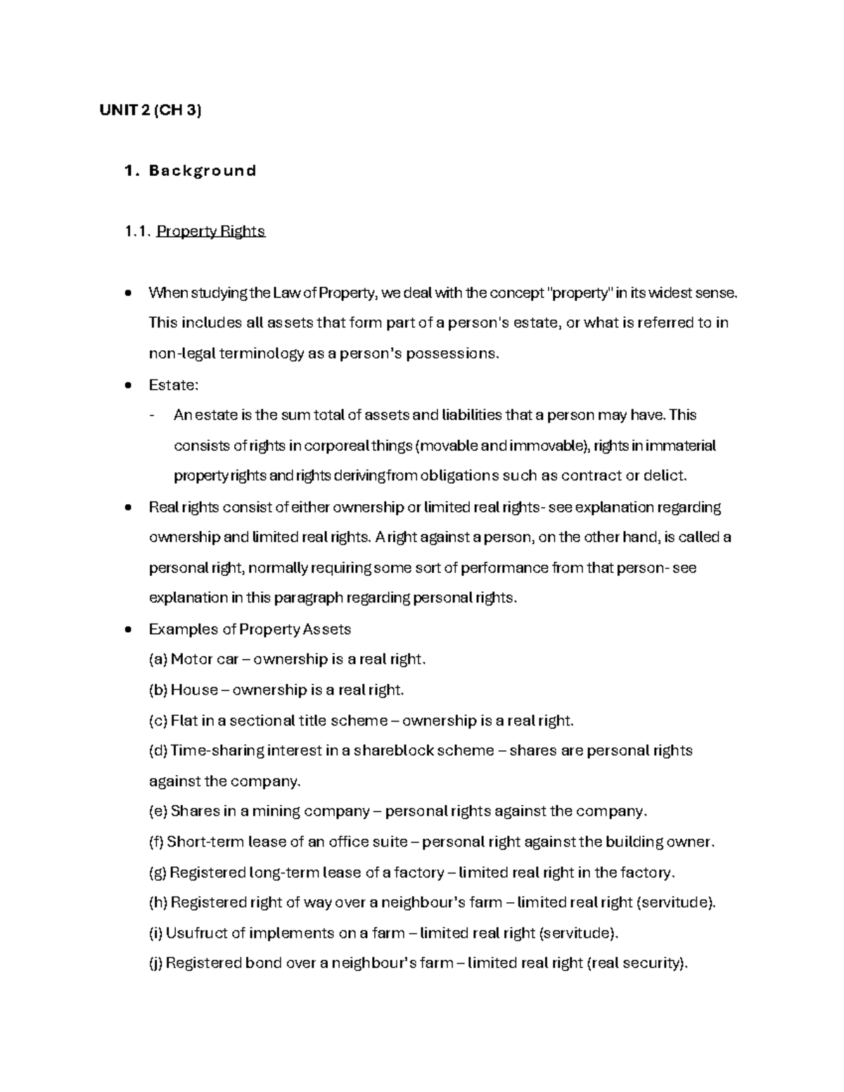 JLTV211 UNIT 2 - Property Rights: Real vs Personal Rights Explained ...