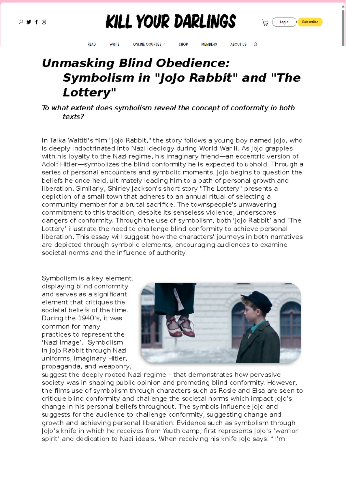 FIA2 Final Exam: Analyzing Symbolism and Conformity in 'JoJo Rabbit ...