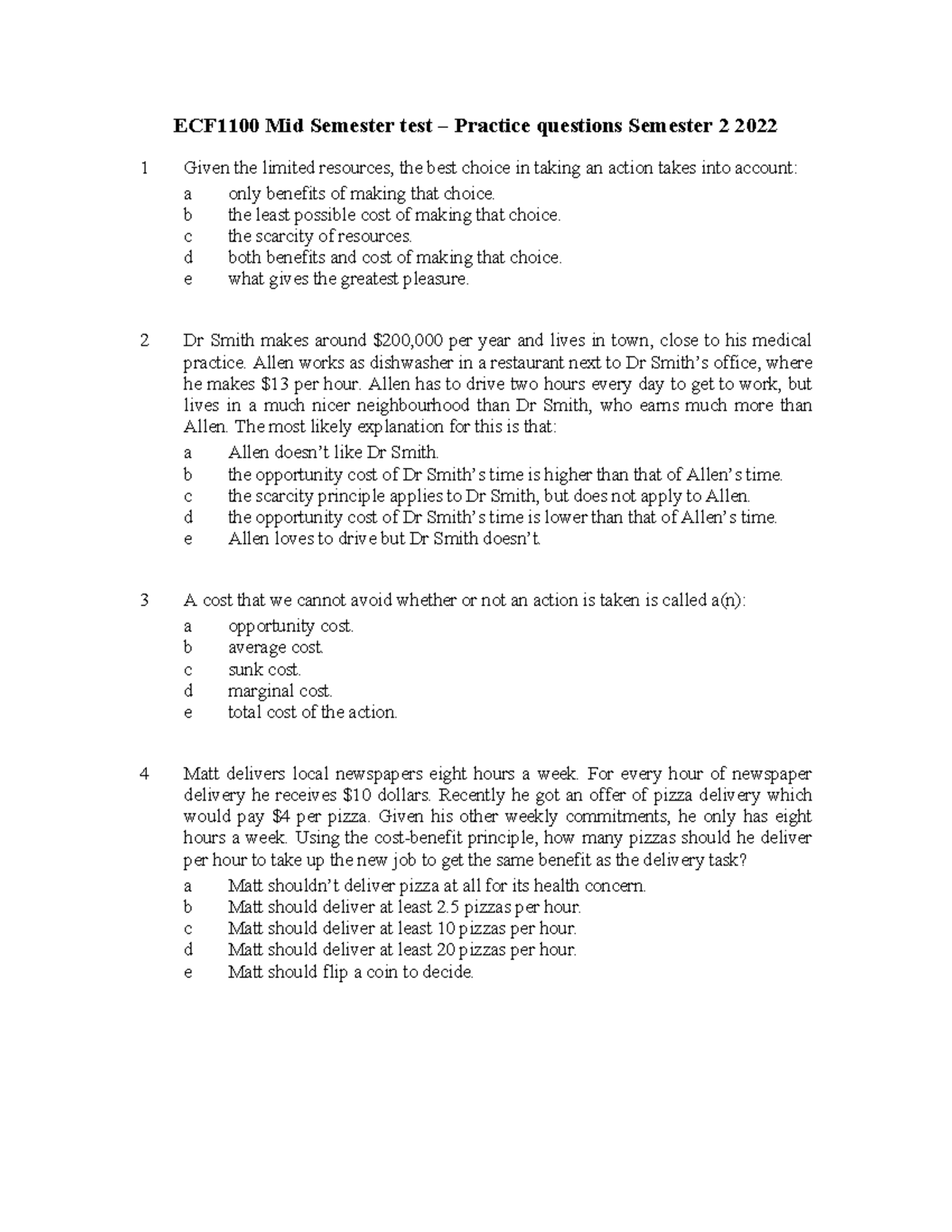 ECF1100 Mid-semester test practice questions Semester 2 2022 - Studocu