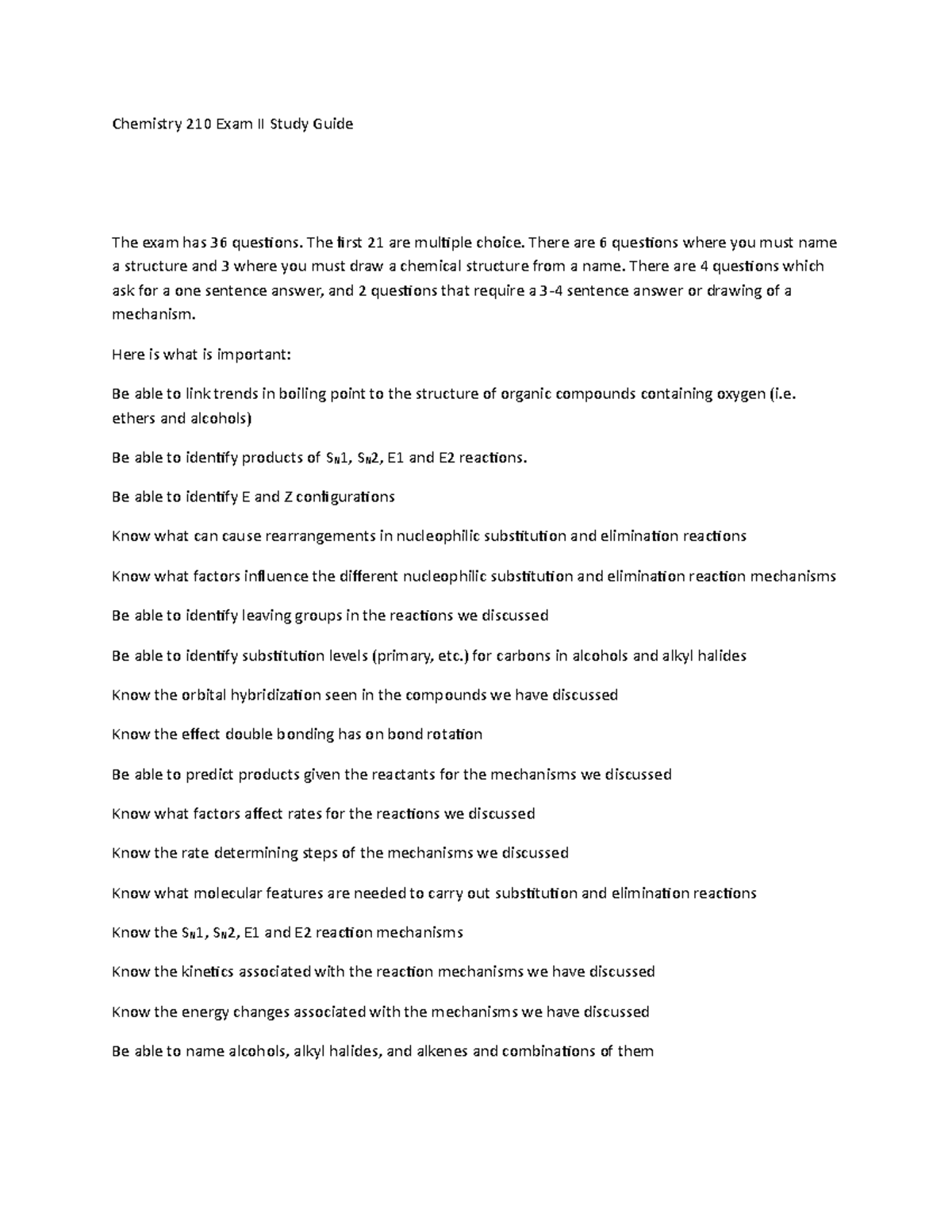 Chemistry 210 Exam II Study Guide: Key Concepts & Mechanisms - Studocu
