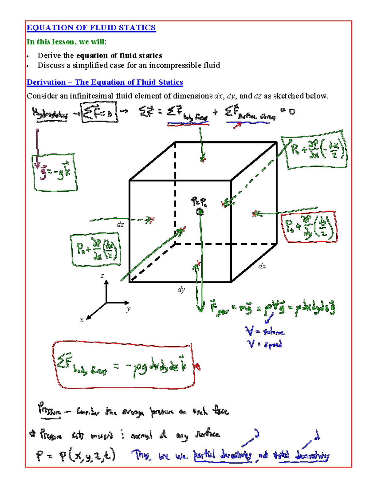 Fluid Mechanics Lesson 02C - MTV 310 - EQUATION OF FLUID STATICS In ...