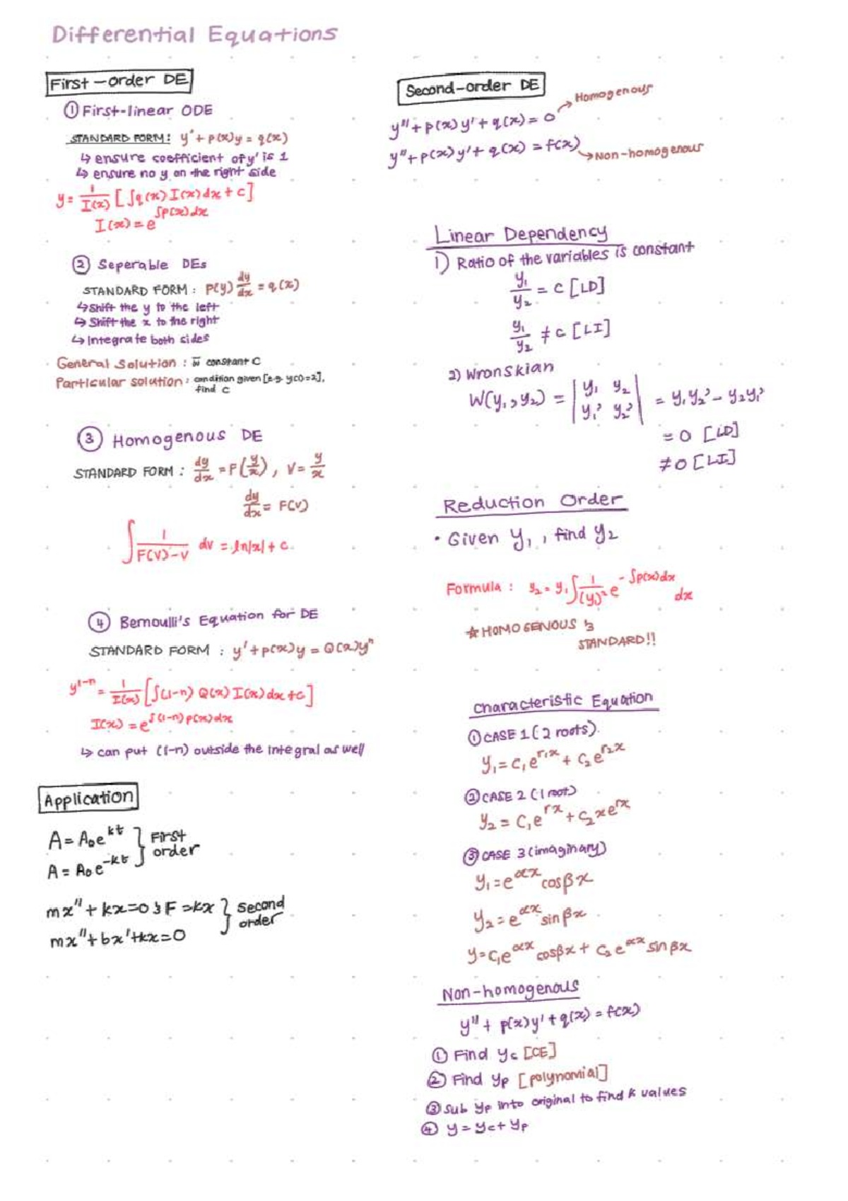Differential Equations Notes: First Order DEs & Homogeneous ODEs - Studocu