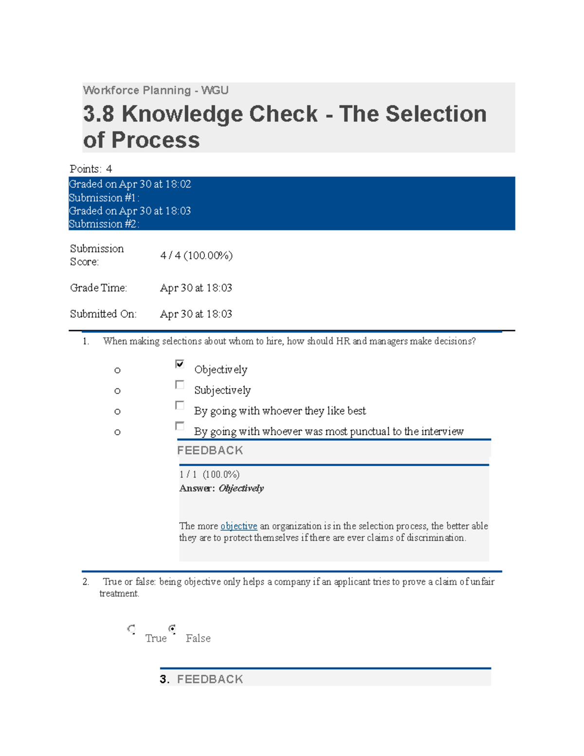 3.8 Knowledge Check - Workforce Planning - WGU 3 Knowledge Check - The ...