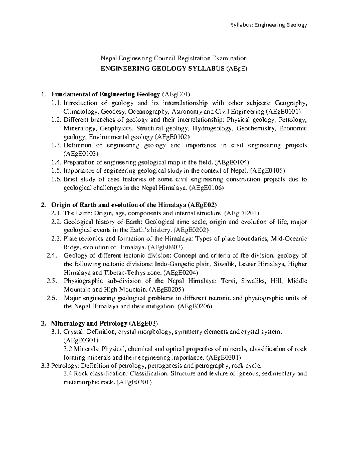 Nepal Engineering Council Registration Exam: Engineering Geology ...