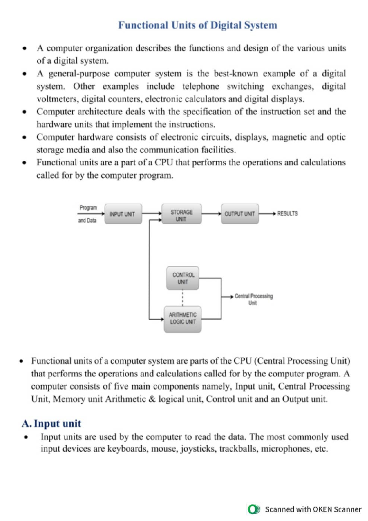COA Unit-1: Functional Blocks of a Computer System Notes - Studocu