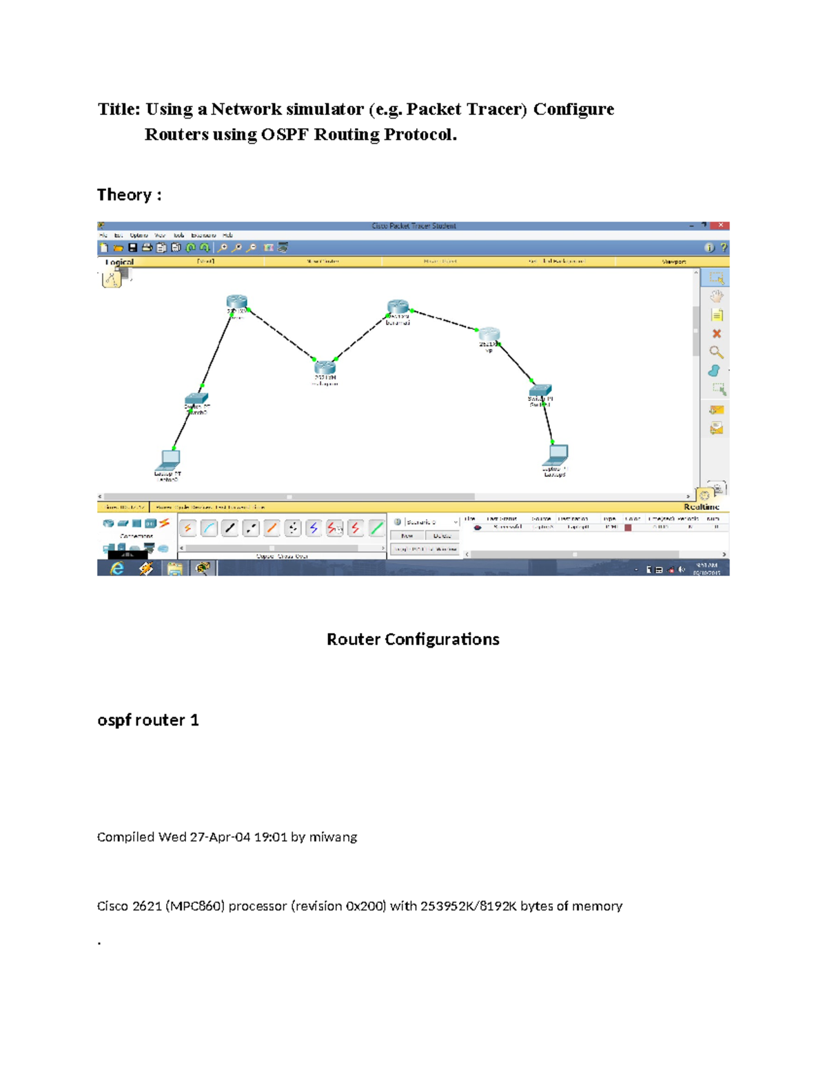 Router Configuration Using OSPF Protocol - Assignment No. 2 - Studocu