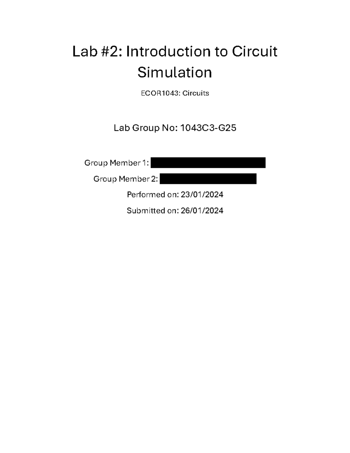 ECOR1043: Lab Report on Circuit Simulation Analysis - Studocu