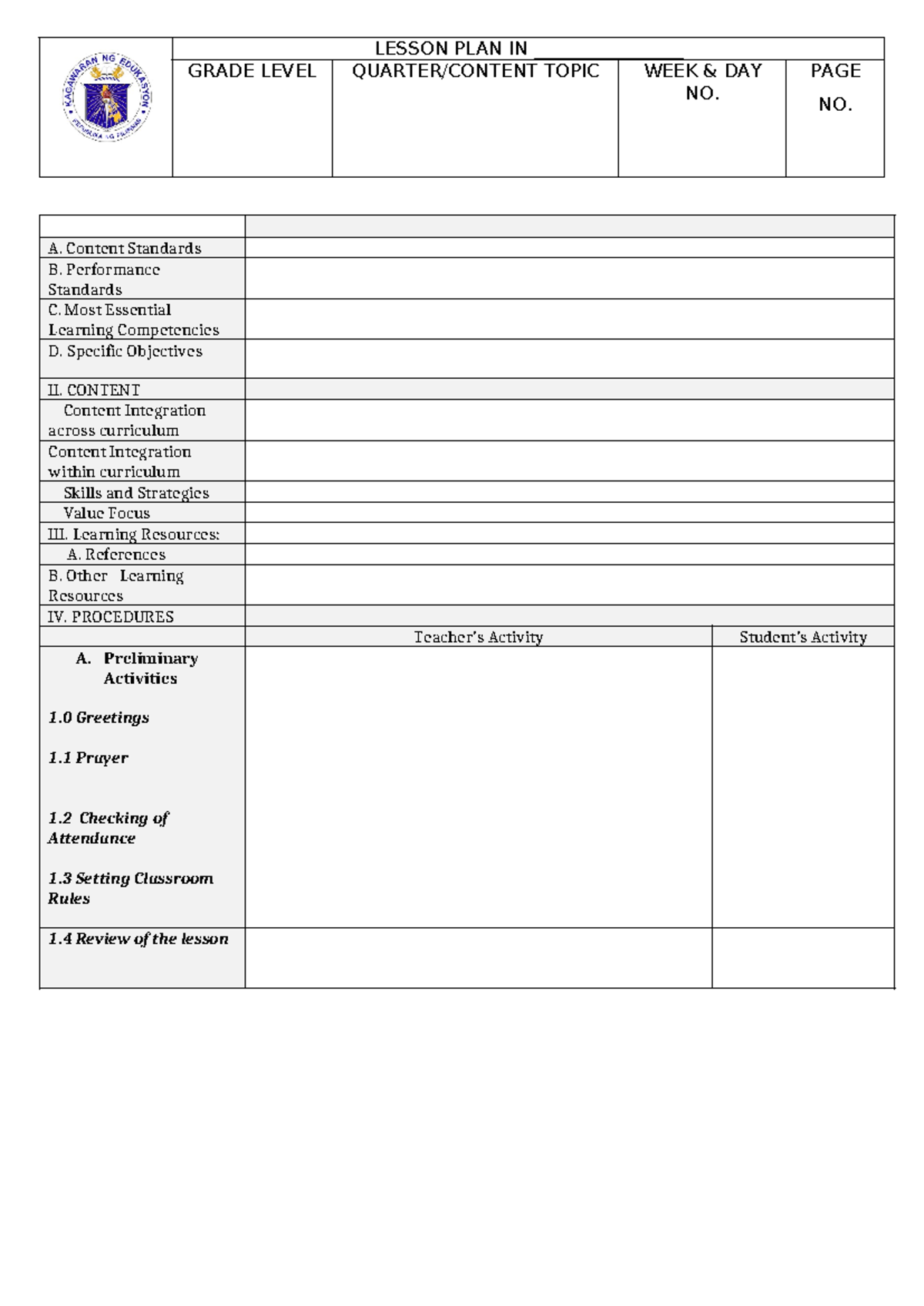 Lesson Plan Format and Example for Effective Teaching Strategies - Studocu