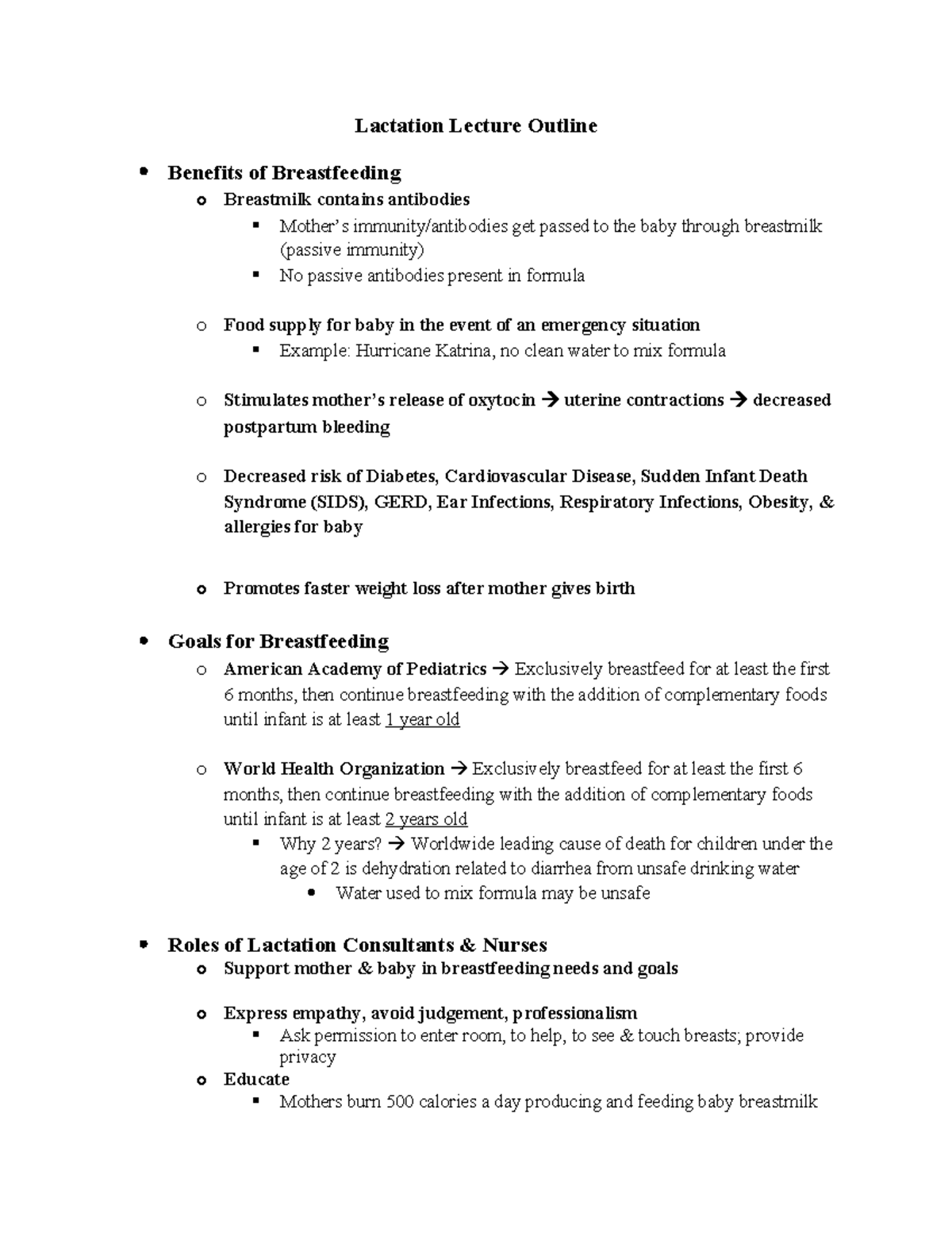 Lactation Lecture Outline: Key Concepts & Guidelines (NUR 101) - Studocu