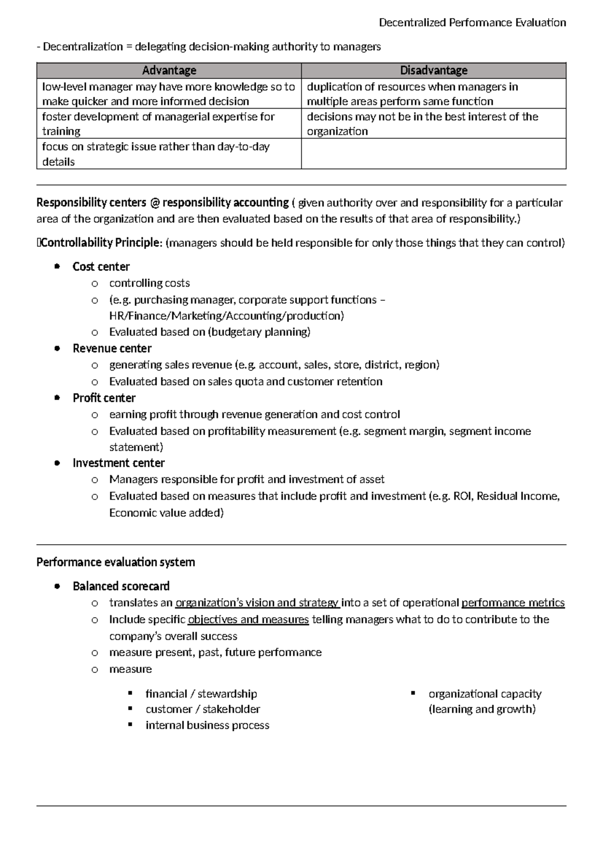 Chapter 10 - Decentralized Performance Evaluation Notes - Studocu