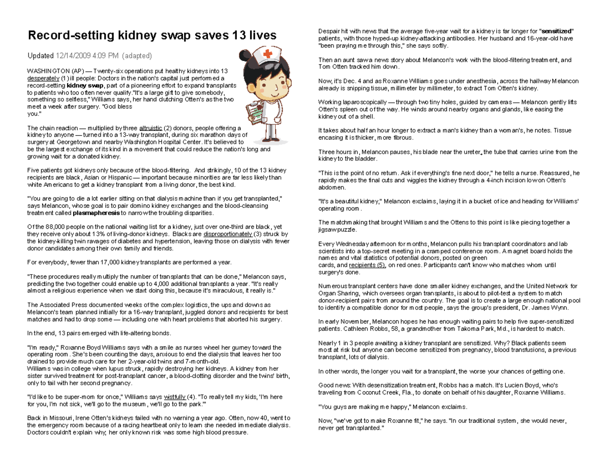 Kidney Swap Saves 13 Lives: A Pioneering Transplant Effort - Studocu