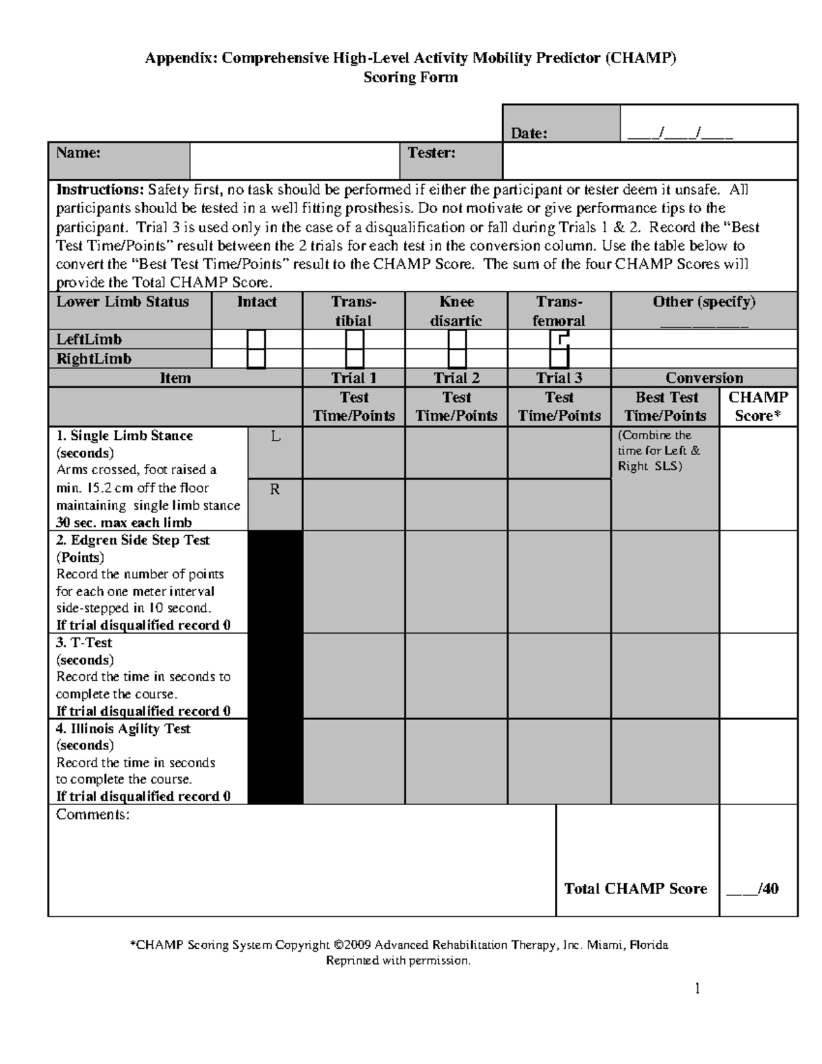 CHAMP Testing Protocol: Comprehensive Activity Mobility Predictor - Studocu