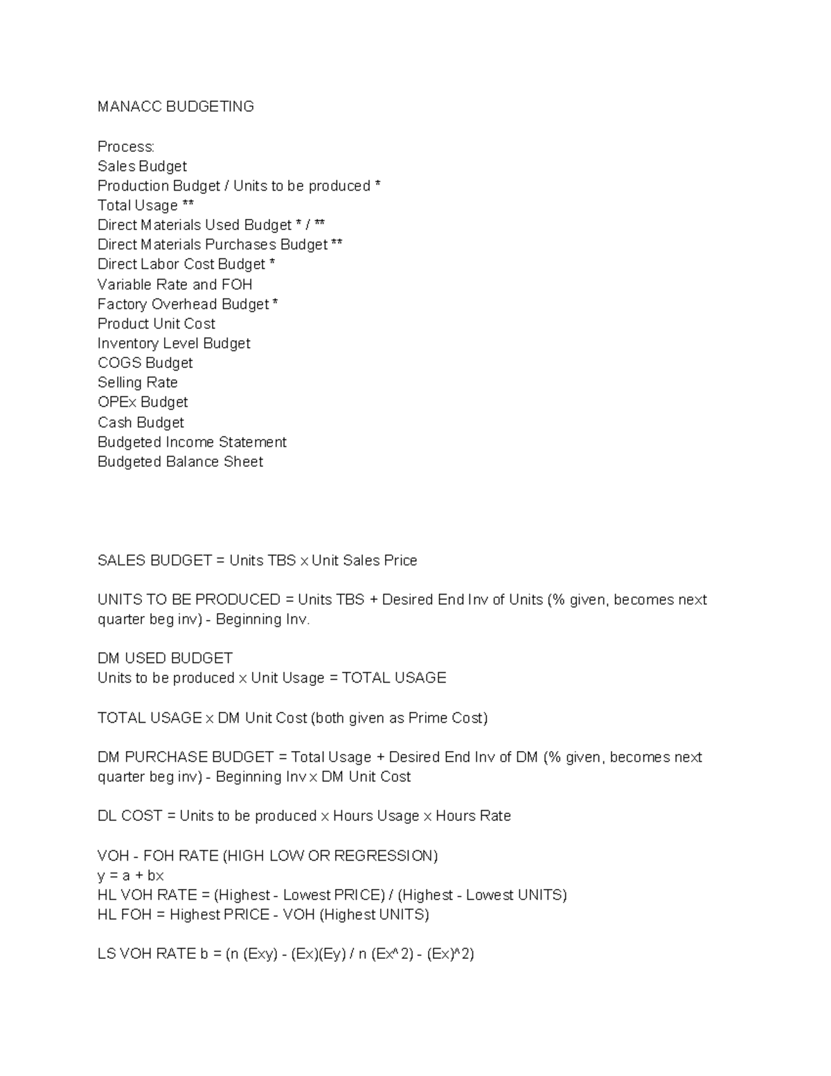 Manacc Budgeting - MANACC BUDGETING Process: Sales Budget Production ...
