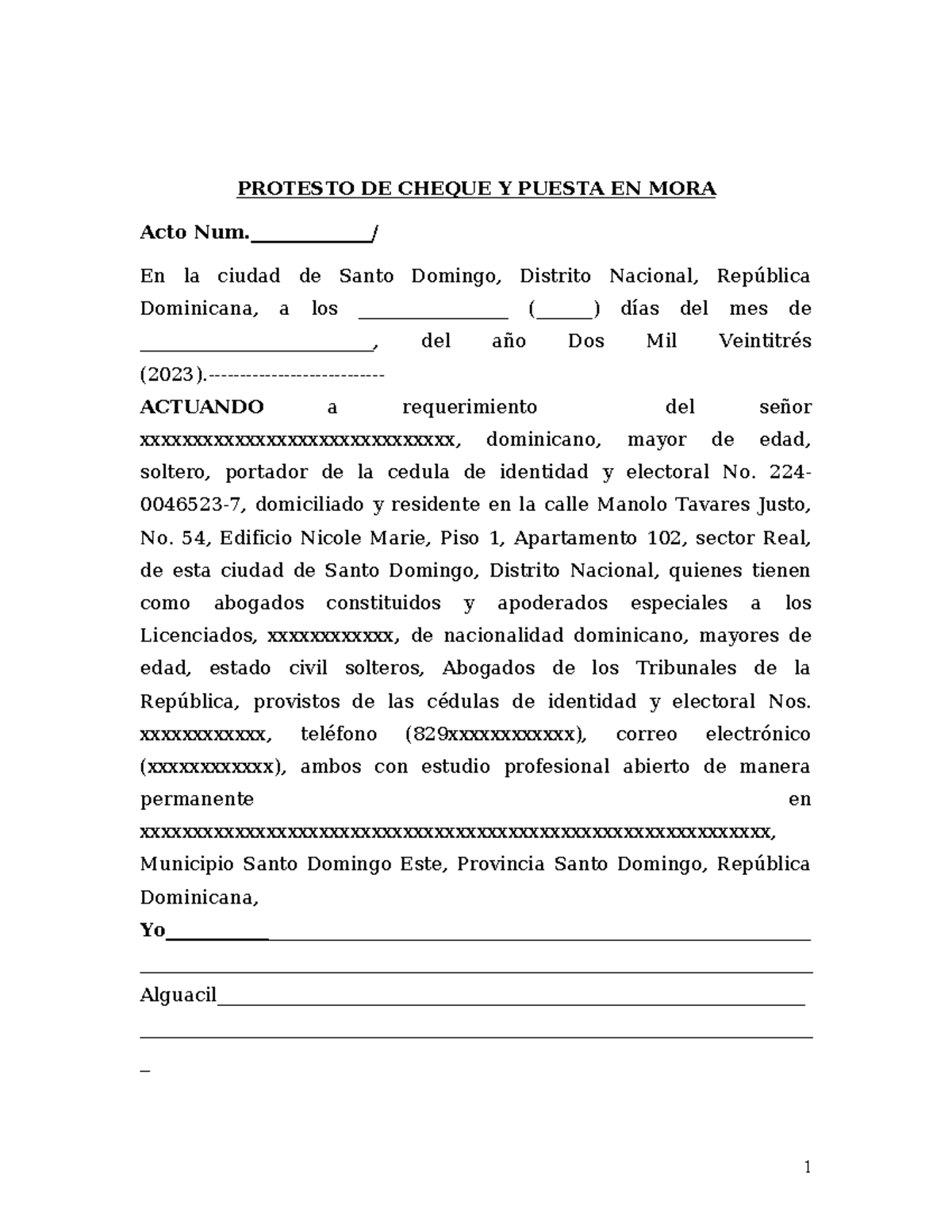 Protesto DE Cheque Y Puesta EN MORA - PROTESTO DE CHEQUE Y PUESTA EN ...