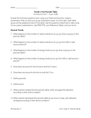 Periodic Table Worksheet Template - Name ...