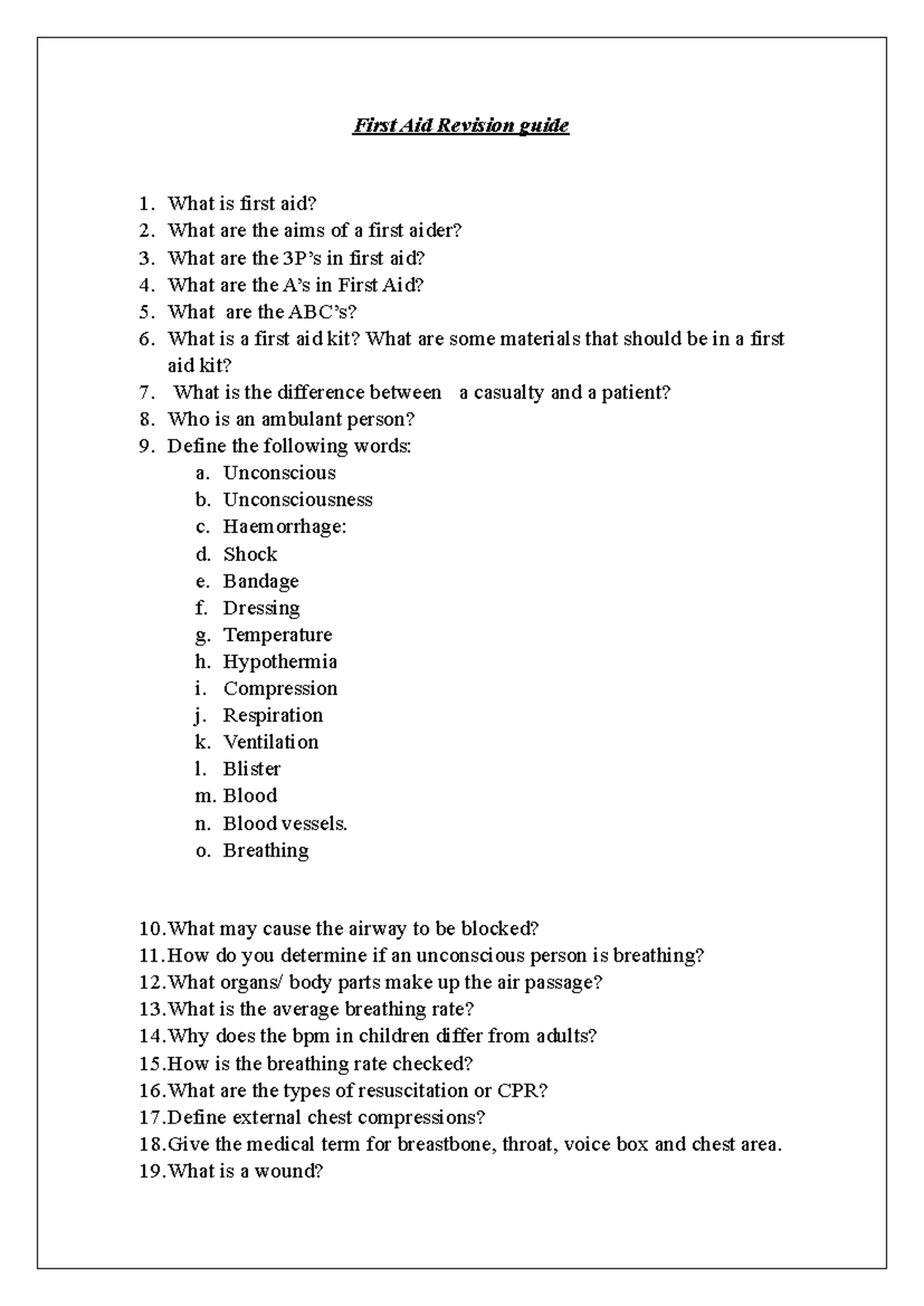 First Aid Revision Guide: Key Concepts & Practical Insights - Studocu