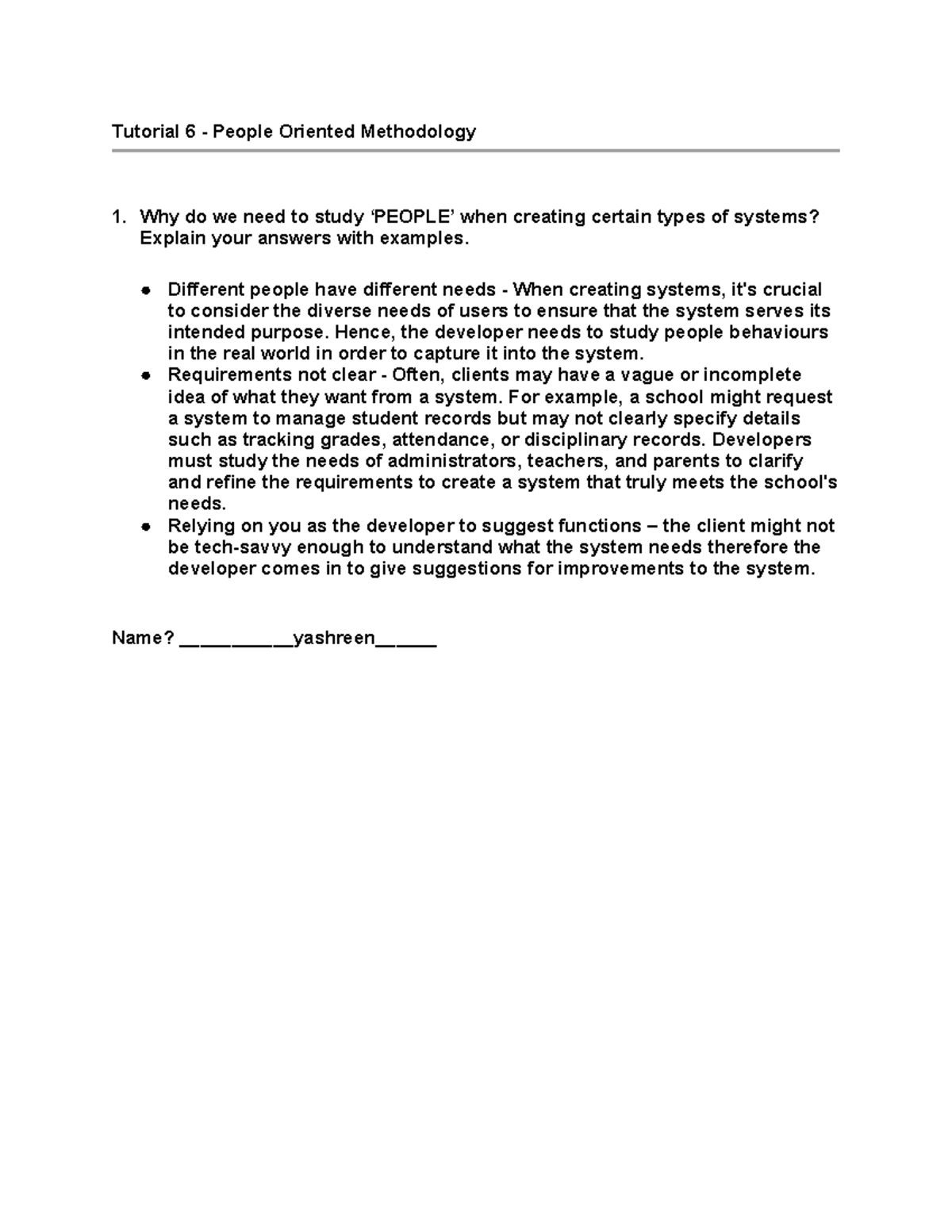 Tutorial 6: Exploring People-Oriented Methodology - T28 - Studocu