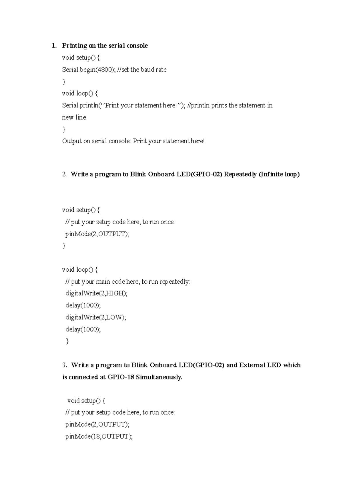IOT Programs 2024 - Printing on the serial console void setup ...