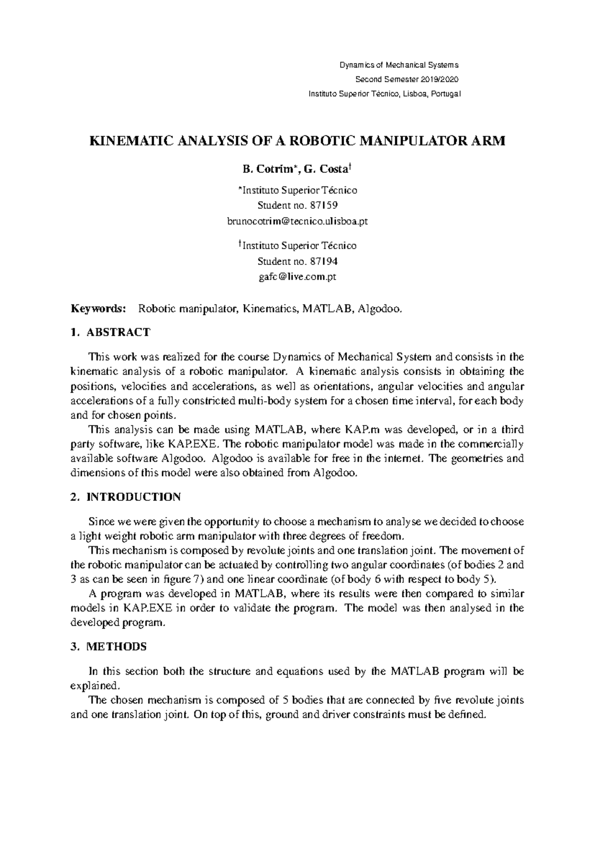 Kinematics of a Robotic Manipulator Arm - DSM Analysis & MATLAB ...