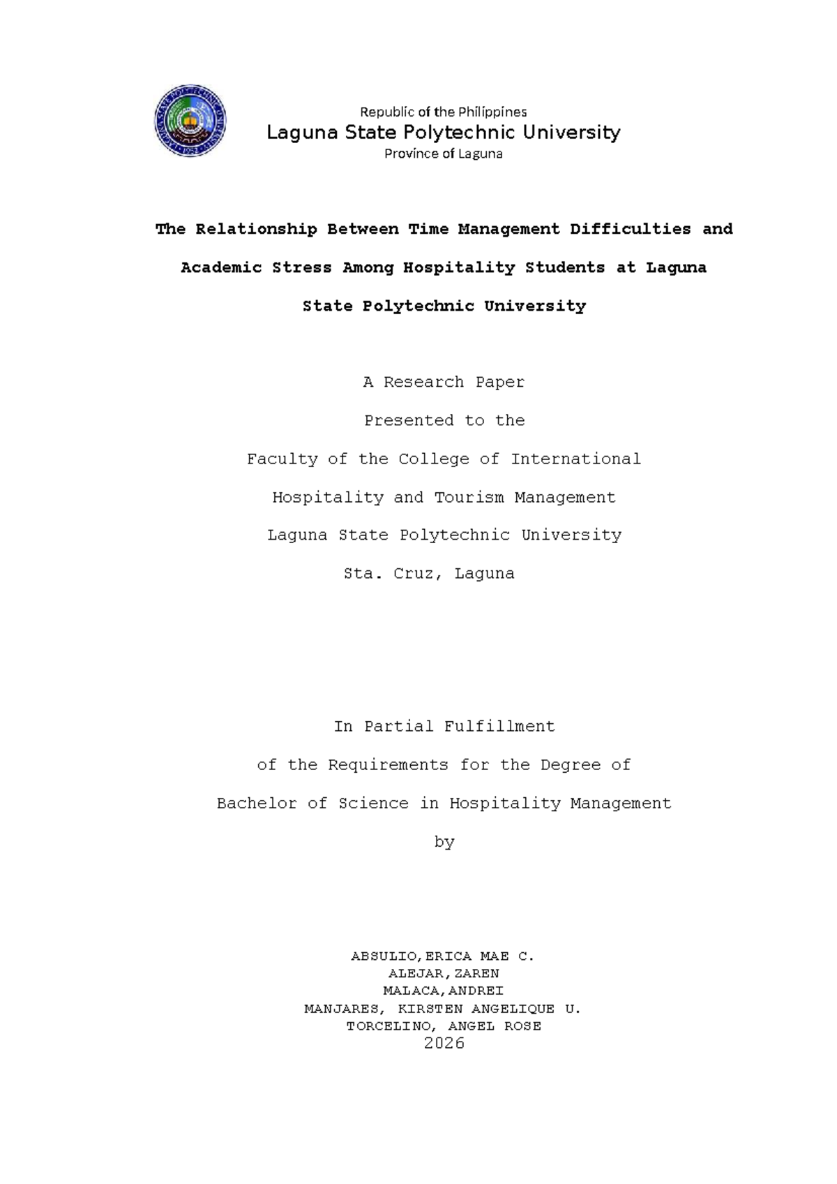 The Relationship Between Time Management & Academic Stress in ...