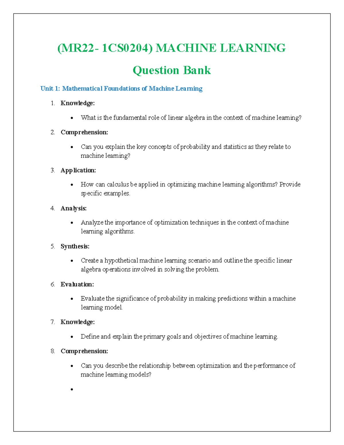 R22 ML Question Bank - It is useful - (MR22- 1CS0204) MACHINE LEARNING ...