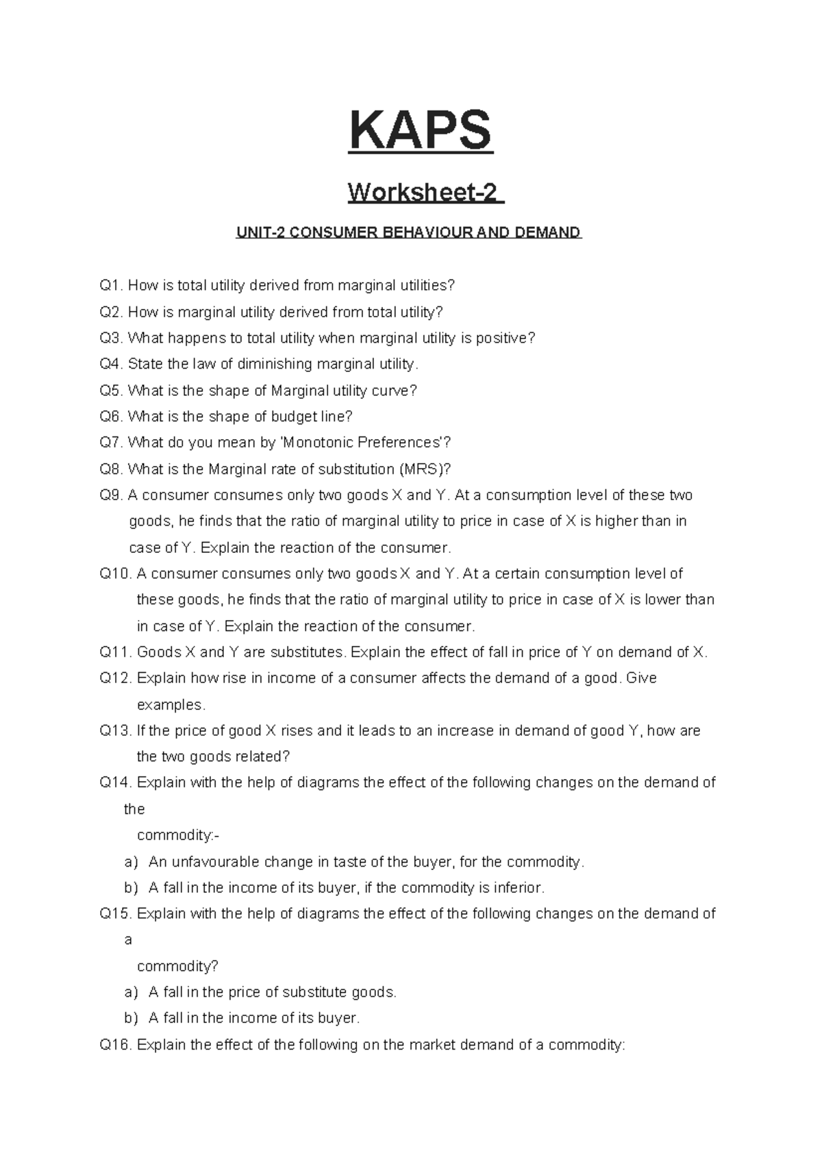 KAPS XI Micro - Consumer Behavior and Demand Notes - Studocu