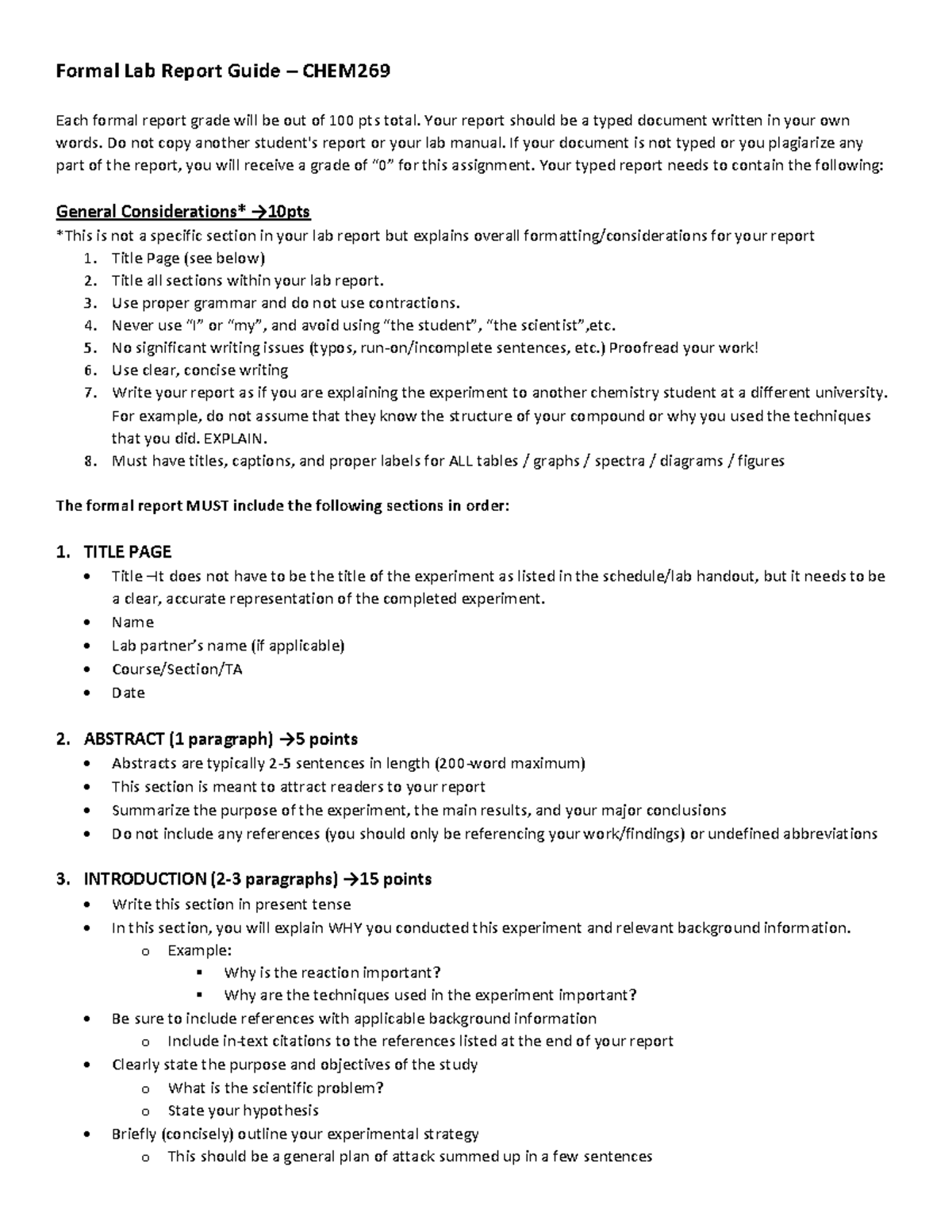 CHEM 269 Formal Lab Report Writing Guidelines and Structure - Studocu