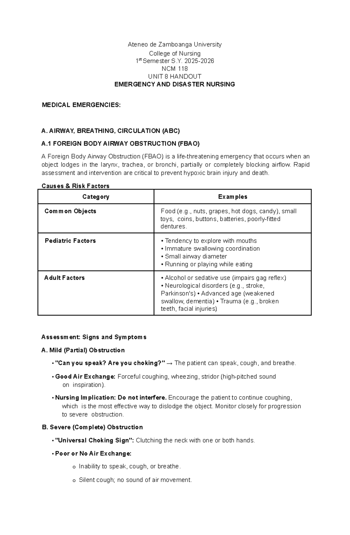 NCM 118 Unit 8 Handout: Emergency & Disaster Nursing - Medical ...